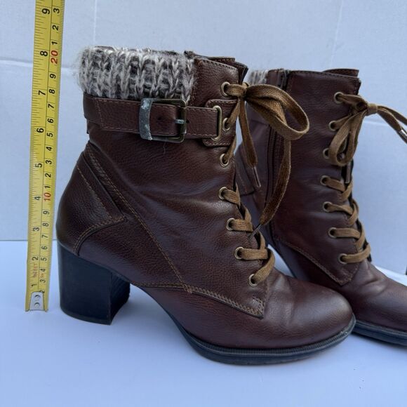GH Bass Zee Brown Faux Leather Ankle Lace Up Boots Size 9 M  Zip Chunky Heel - Picture 7 of 8